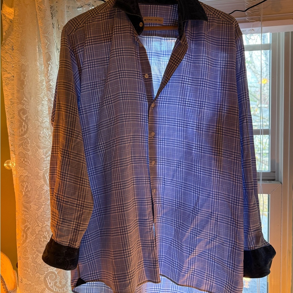 Etro Blue and White Plaid Shirt
